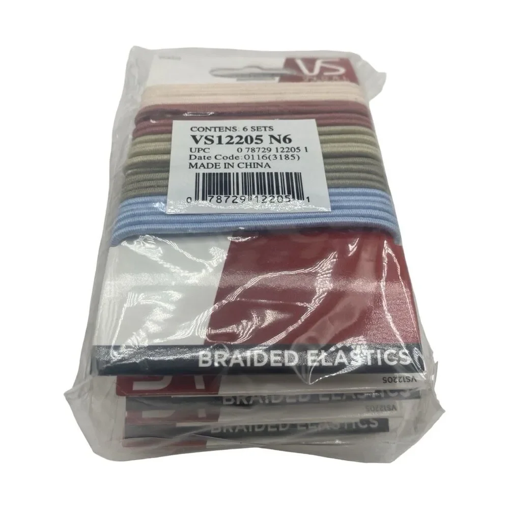 Vidal Sassoon 25 Piece Multi Color Hair Elastics Lot of 6 - 150 Braided Elastics